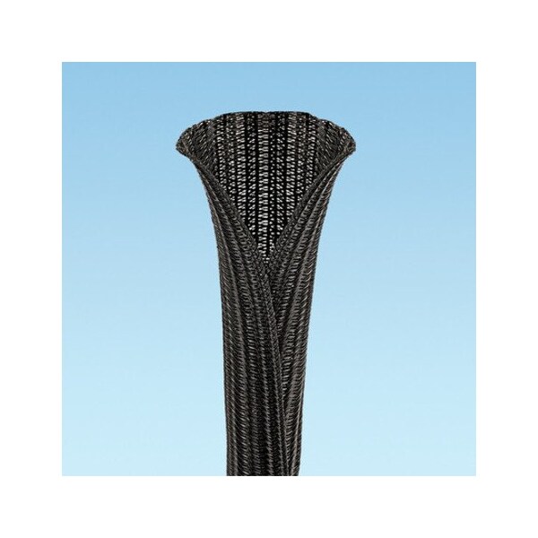 Braided Cable Sleeve, 1-1/2 in Inside Dia., 75 ft, Polyethylene Terephthalate, Black